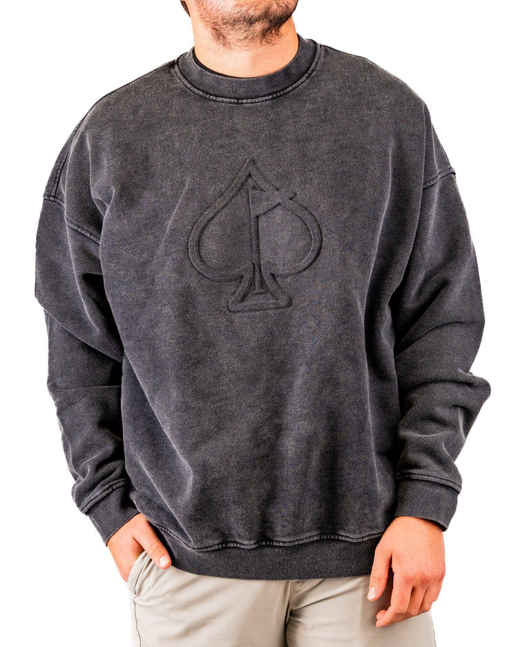 Embossed Spade Crewneck - Washed Charcoal