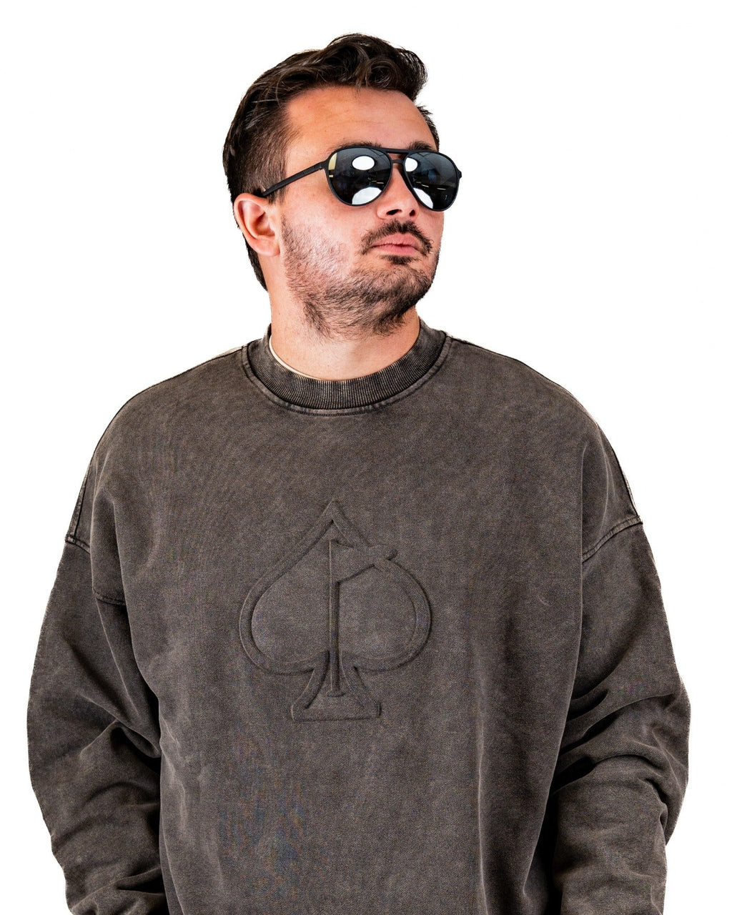 Embossed Spade Crewneck - Washed Iron